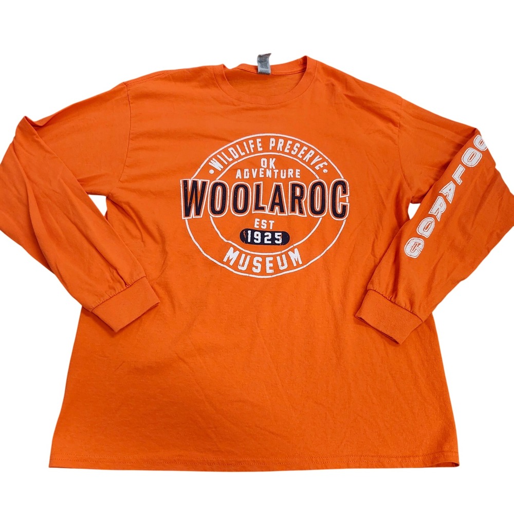 Gildan Mens Woolaroc Wildlife Preserve Museum Oklahoma Orange L/S T-Shirt Large